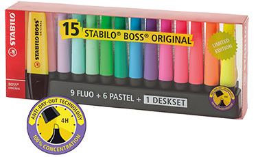 Evidenziatori STABILO BOSS ORIGINAL Desk-Set - 15 Colori Pastello
