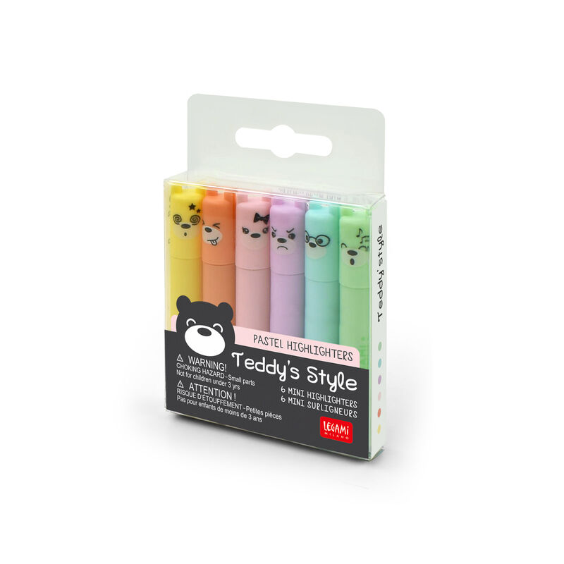 Legami Set di 6 Mini Evidenziatori Colori Pastel Teddy's Style