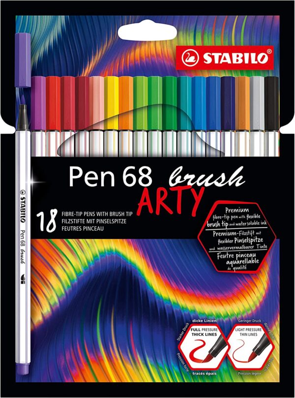 Pennarello Stabilo Pen 68 Brush Arty Confezione da 18 Pz. -   lo store on line della Cartolibreria Pegasus