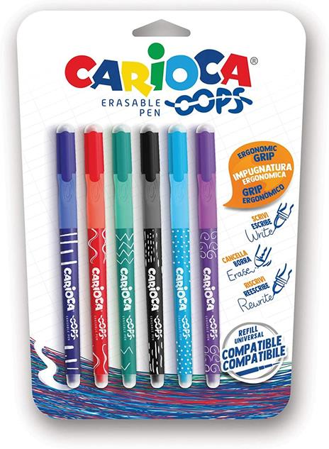 CARIOCA Oops Penne Colorate| Set Penne Cancellabili Colori Assortiti - 6  Pezzi
