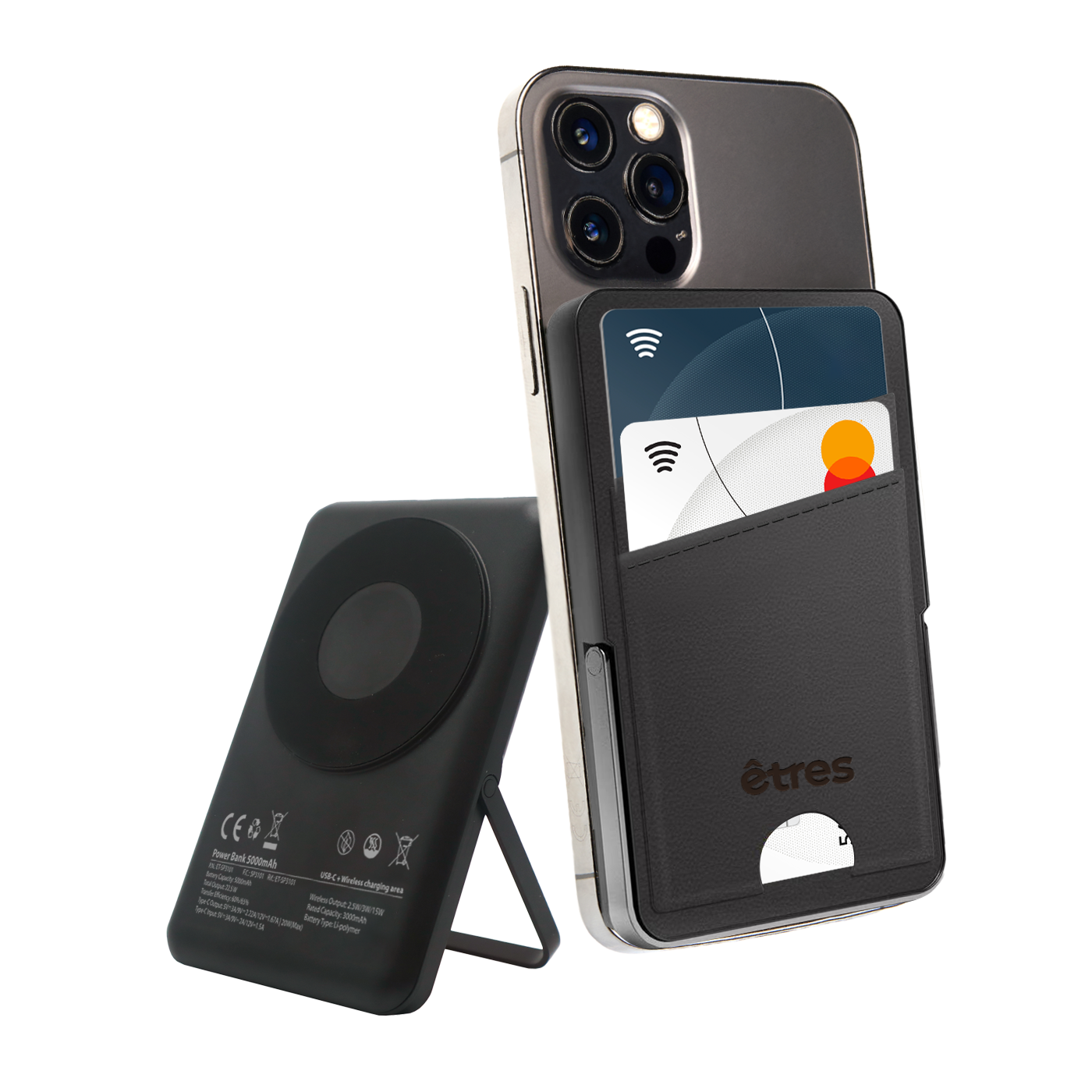 TECHMADE Etres Powerbank Wireless 5000 Max con Portacarte Black