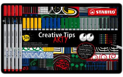 STABILO Set Multi Liner CREATIVE TIPS Scatola In Metallo 30 Pezzi